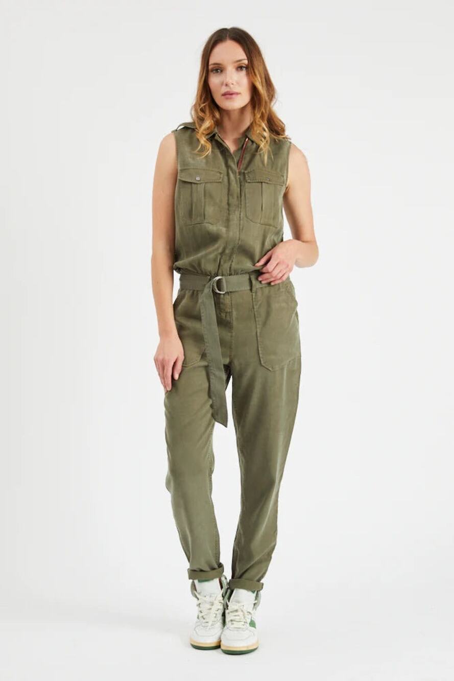 Etienne Marcel Belted Slim Leg Cargo Jumpsuit Tencel Military Aviator Casual XS